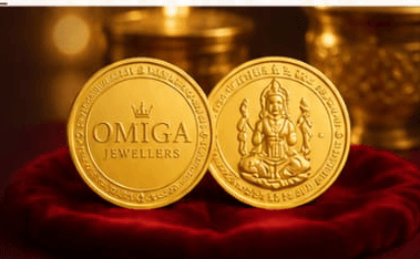 Two gold coins on a red pillow
